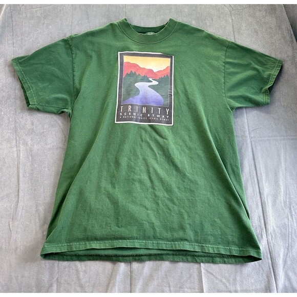 Trinity County CA Scenic Byway Adult XL Green Forest River GRAPHIC PEELING - Picture 1 of 8